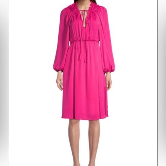 Kobi Halperin Dresses & Skirts - Kobi Halperin Dress Karina Womens Pink Ruffled Below Knee V-Neck Midi Sz XS NWT